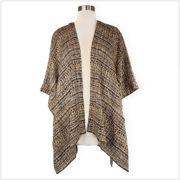 Eskandar Metallic Tweedy Tabard Extra Wide Longer Back Kimono Poncho 0 Open Size - Picture 4 of 7